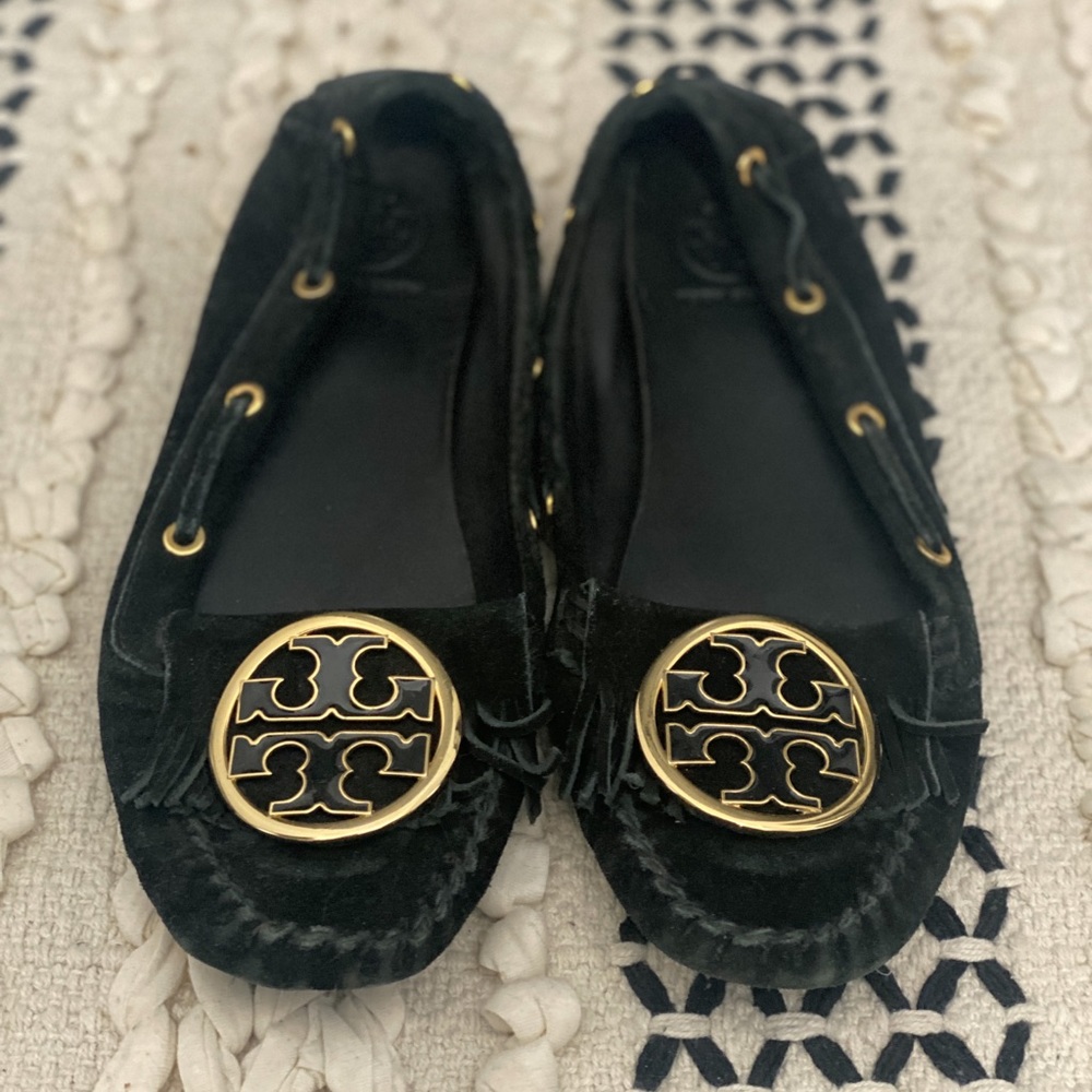Black Tory Burch Moccasins with gold doubleT!
